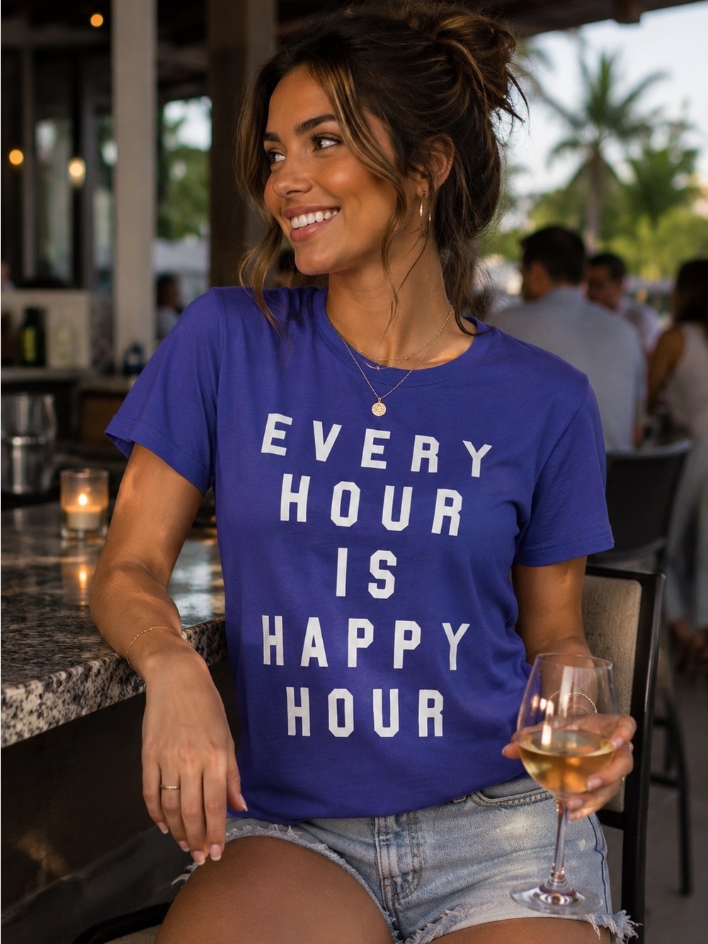 WILDFOX “Every Hour Is Happy Hour” Baja Blue Tee M